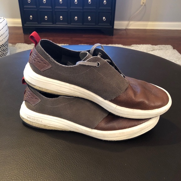 Merrell Gridway LTR Leather Grey Brown Sneaker 8.5 J19387 Vibram Sole Trail - Picture 2 of 5